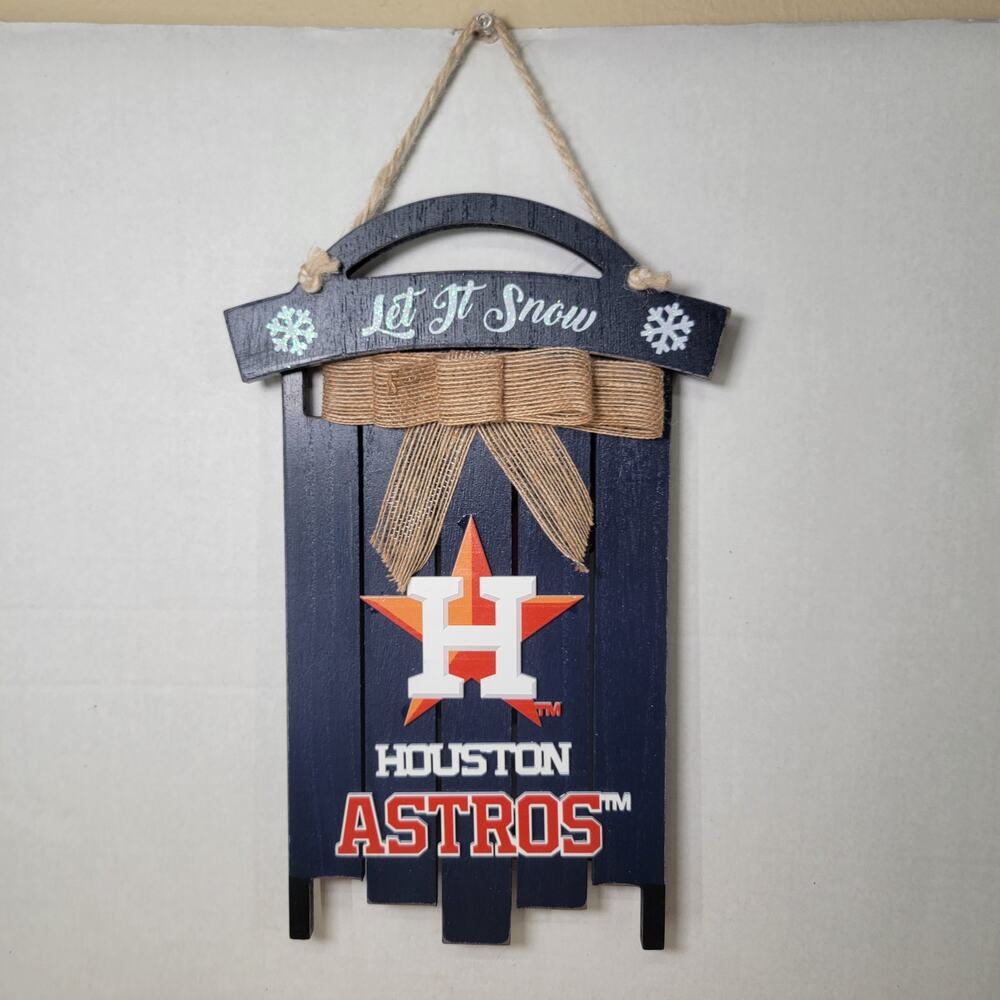 FOCO MLB Merch Houston Astros Christmas Sled Sign "Let It Snow" - NWT